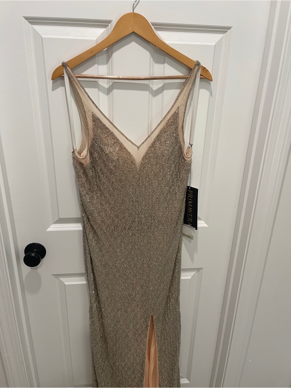 NWT Primavera Couture Champagne Sequin Maxi Gown - Picture 3 of 13